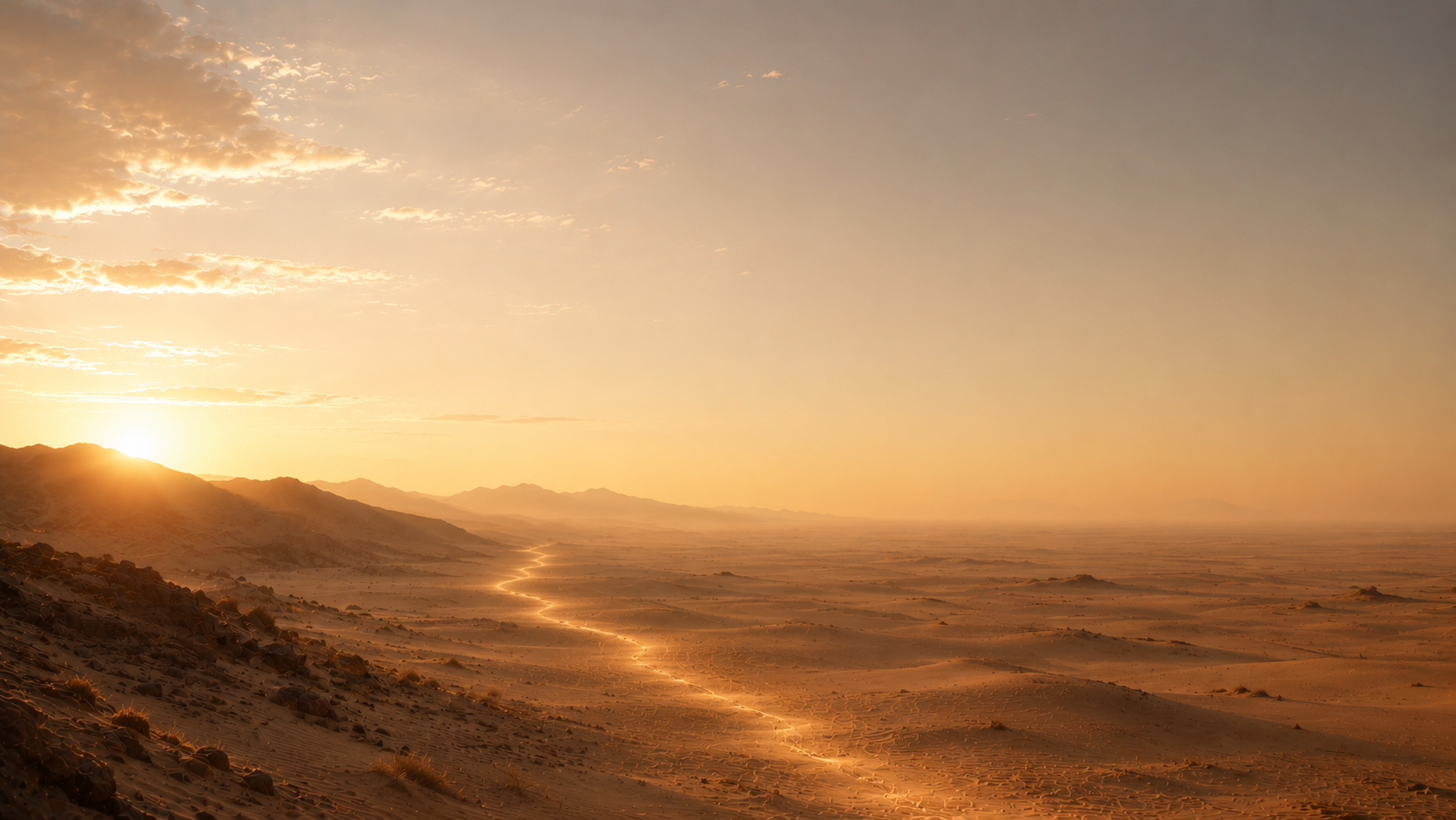 Golden desert landscape at sunrise
